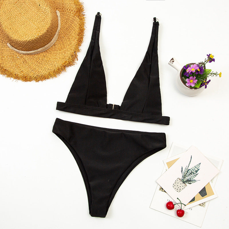 Women's Bikini Deep V Swimsuit Beach High Waist Two Piece Brazilian Swimwear Bathing Suit