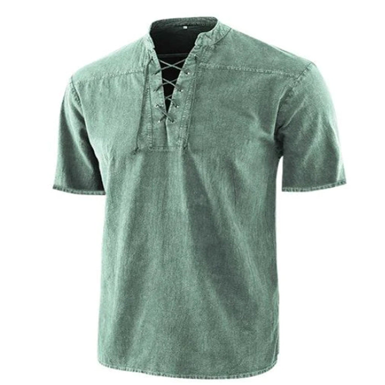 Men's Retro Shirt Tie Collar Short-sleeved Shirt Summer