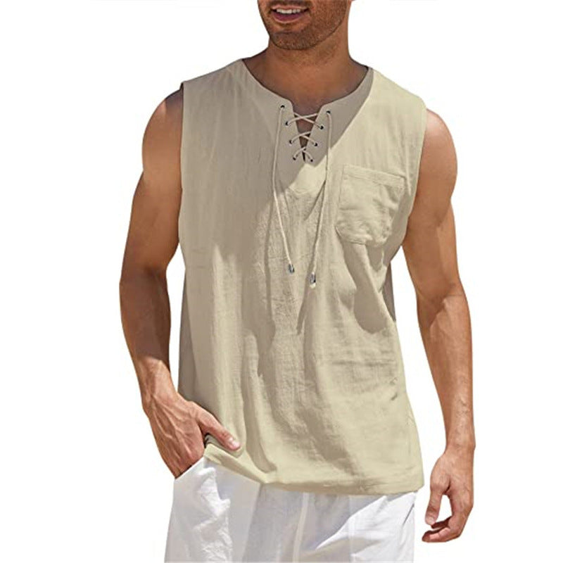 Men's Summer Tank Vest Shirt Collar Tie Short Sleeve T-Shirt