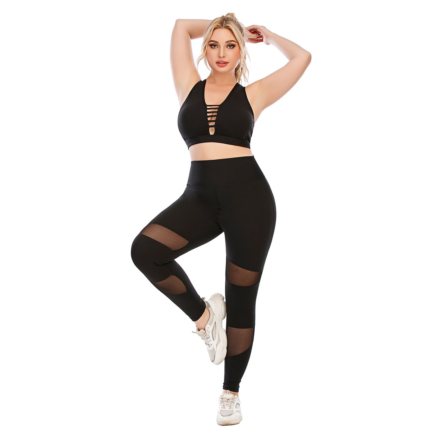 Women's Plus Size Yoga Sports Set With Flirty Sports Top