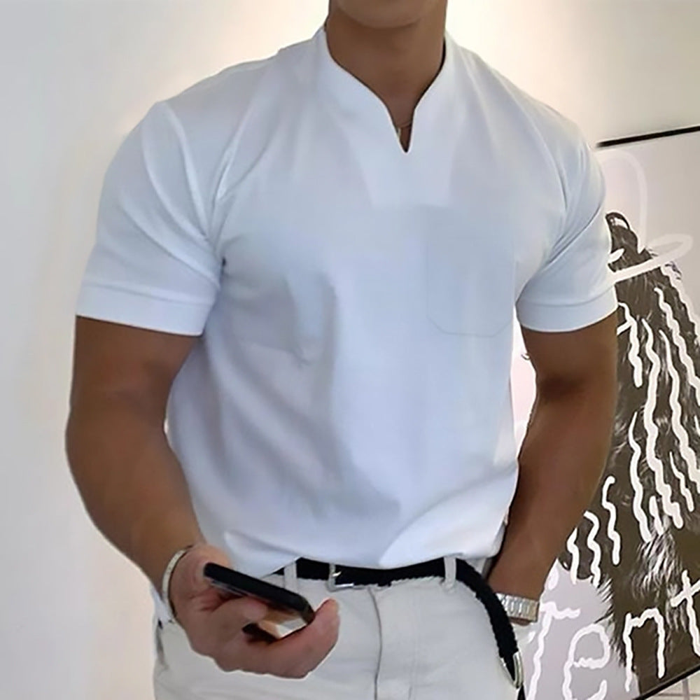 Men's Summer Elastic Short Sleeve Shirt With Side Pocket