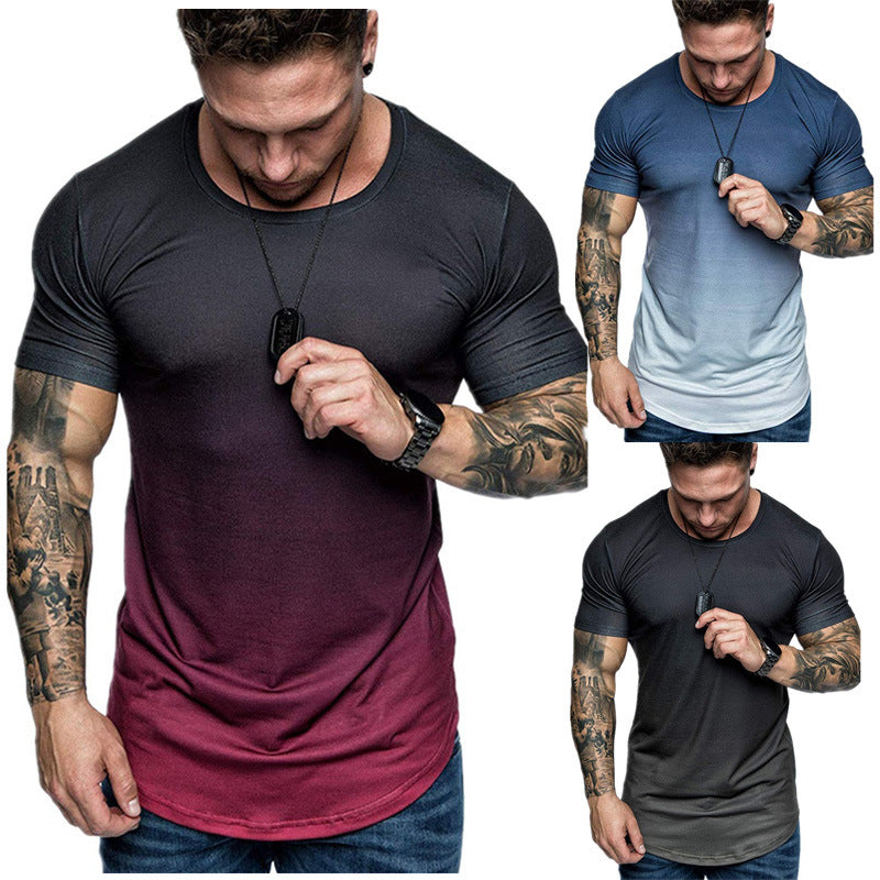 Men's Gradient Round Neck Short Sleeve Summer T-shirt