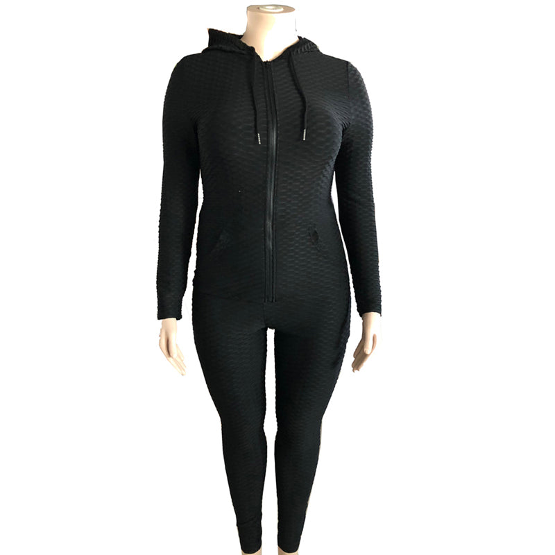 Women's Plus Size Yoga Sports Set With Matching Hooded Track Jacket