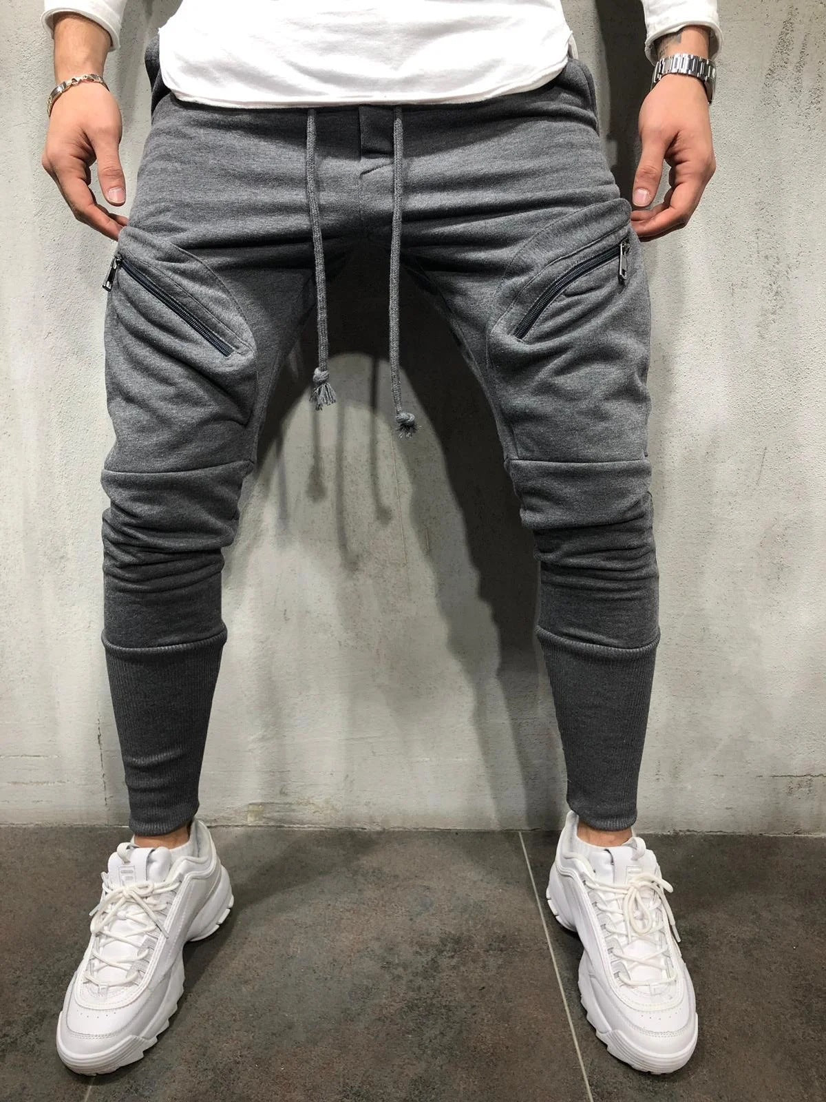 Men's Casual Sports Pants With Multi Pockets And Elastic Ankle Opening