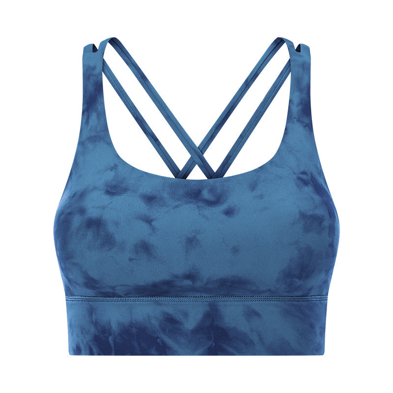 Women's tie-die cross yoga workout sport top with Shockproof Push-Up Technology