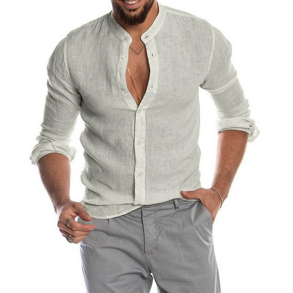 New Cardigan Stand Collar Long Sleeve Shirt Men's Clothing