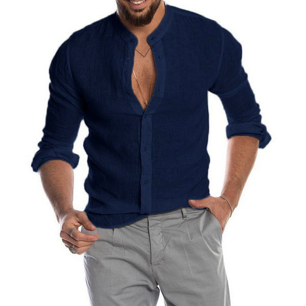 New Cardigan Stand Collar Long Sleeve Shirt Men's Clothing