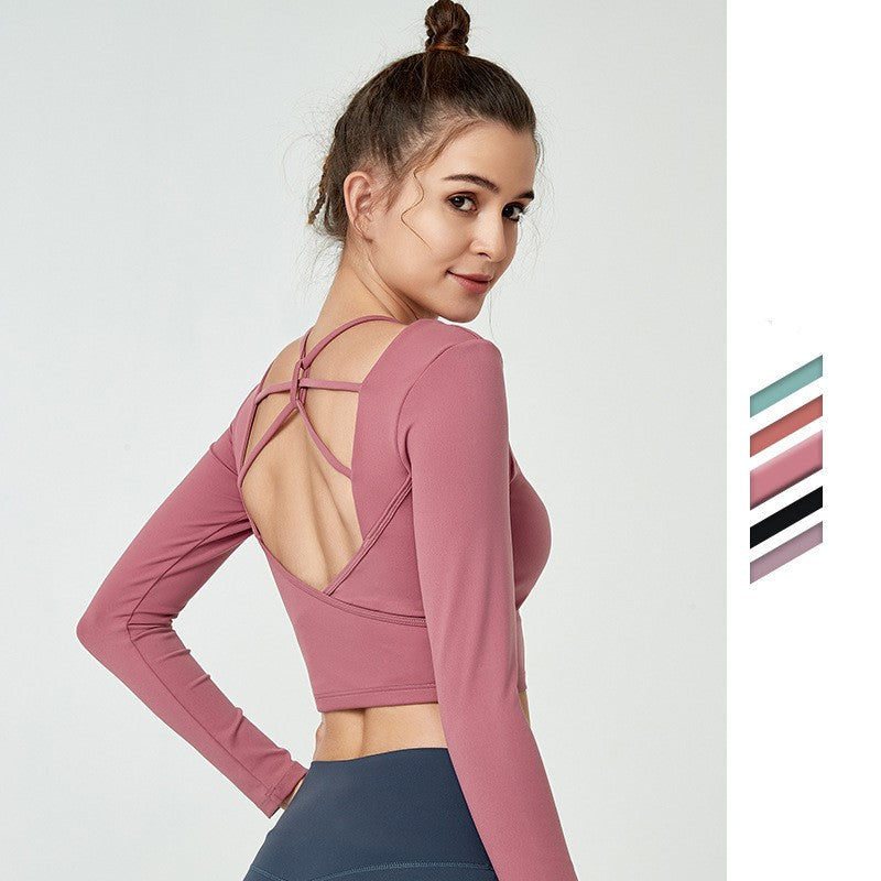 Women's Sexy Plain Backless Yoga Long Sleeved Shirt