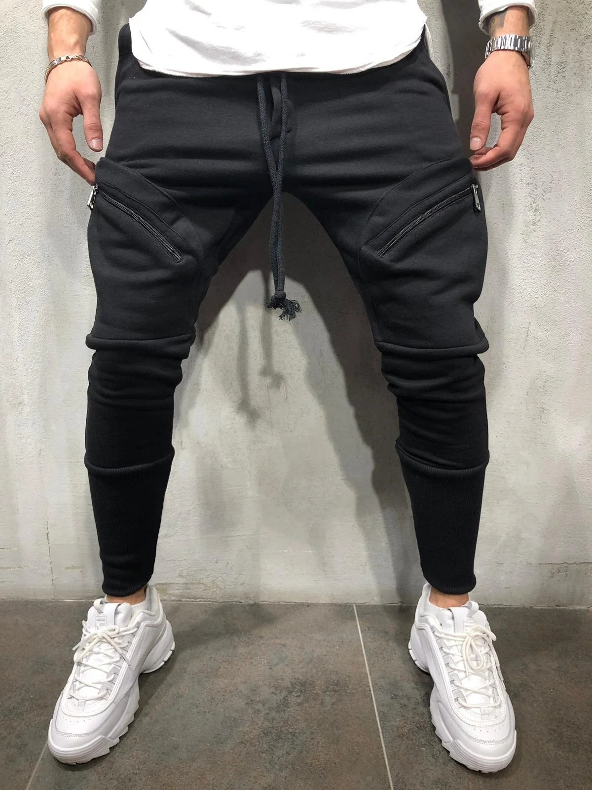 Men's Casual Sports Pants With Multi Pockets And Elastic Ankle Opening