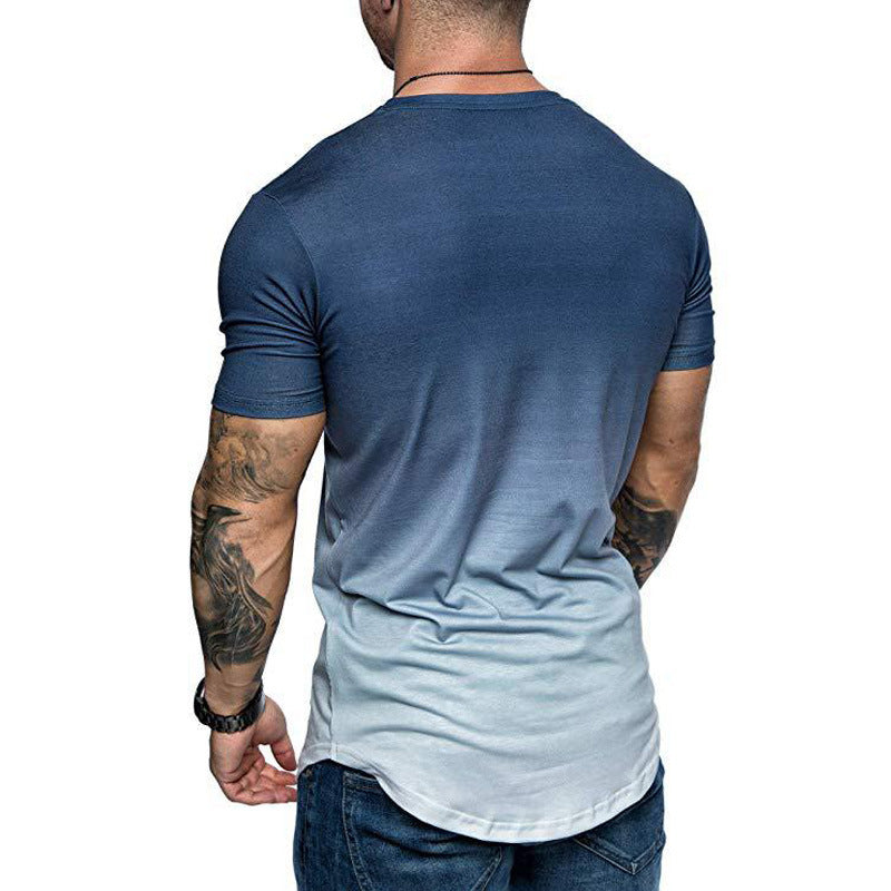 Men's Gradient Round Neck Short Sleeve Summer T-shirt