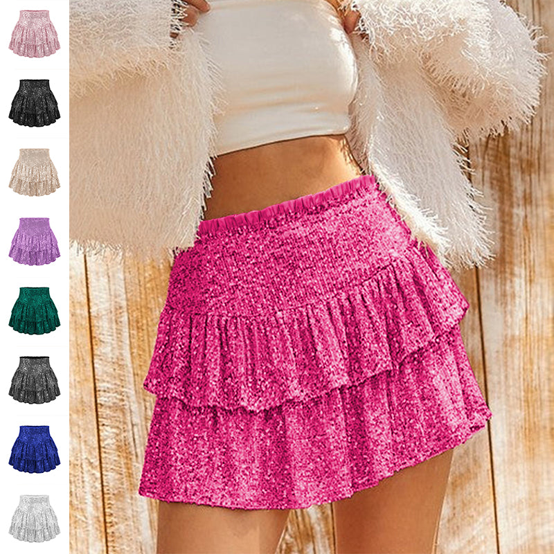 High Waist Sequined Pleated Skirt Women's Clothing Hot Girl Party Short Dress