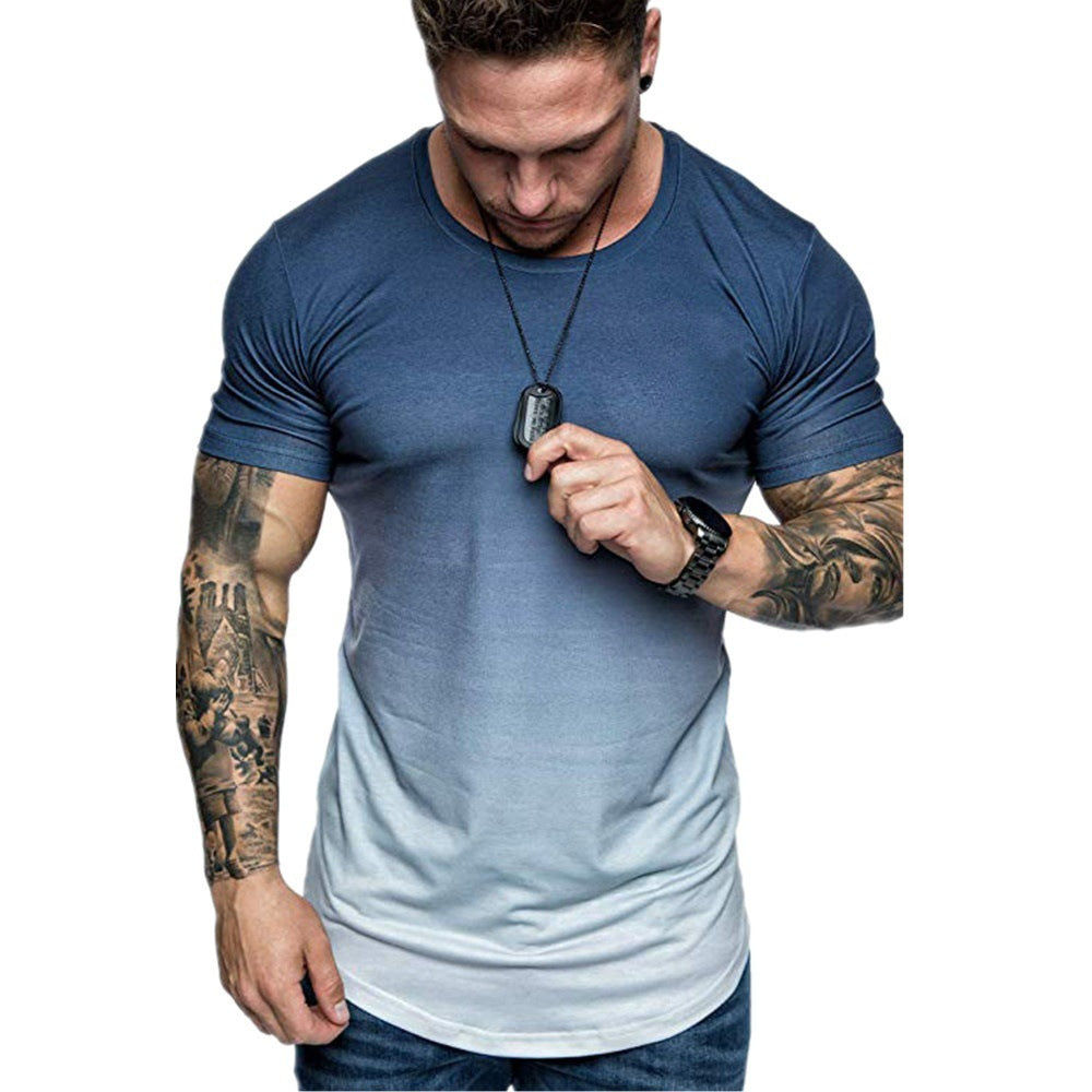 Men's Gradient Round Neck Short Sleeve Summer T-shirt