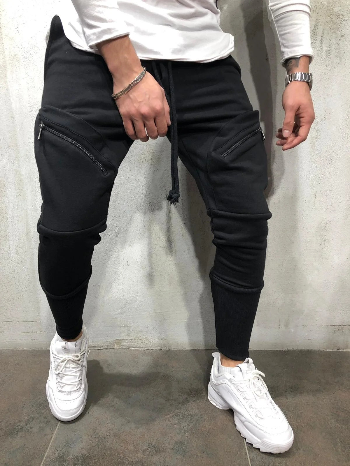 Men's Casual Sports Pants With Multi Pockets And Elastic Ankle Opening