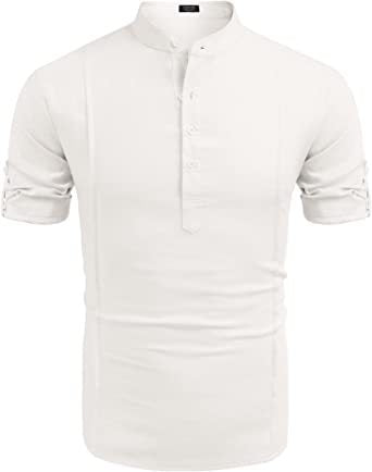 Men's Henley Style Linen Short Sleeve Summer Beach Shirt