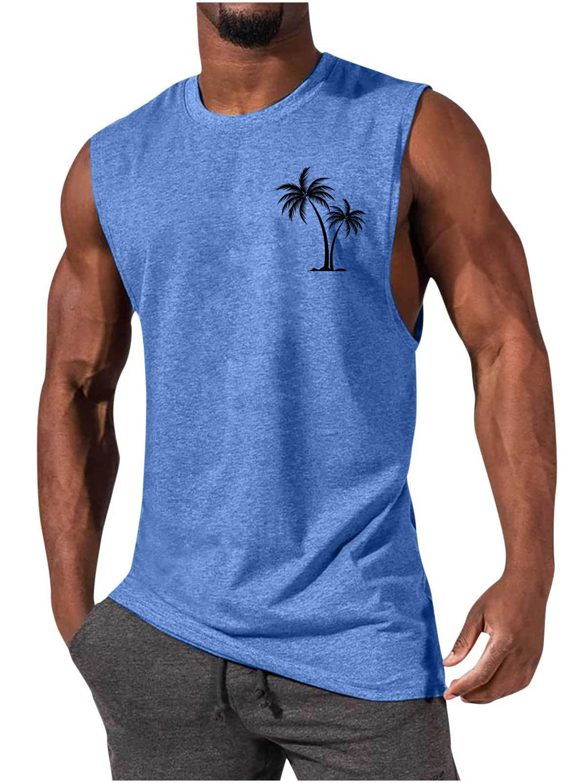 Men's Vest Summer Beach Tank Tops Workout Fitness T-Shirt