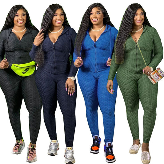 Women's Plus Size Yoga Sports Set With Matching Hooded Track Jacket