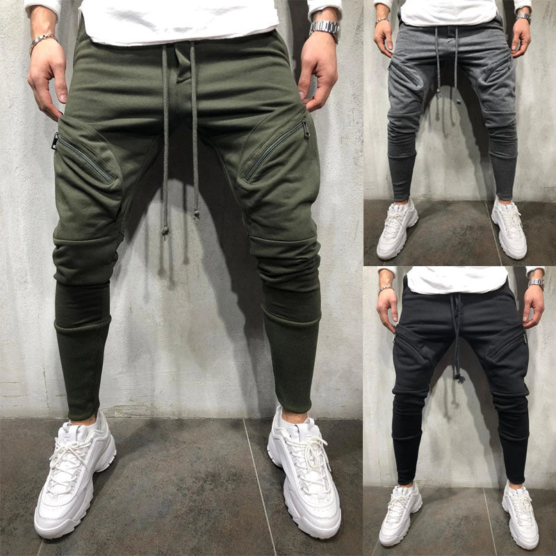 Men's Casual Sports Pants With Multi Pockets And Elastic Ankle Opening