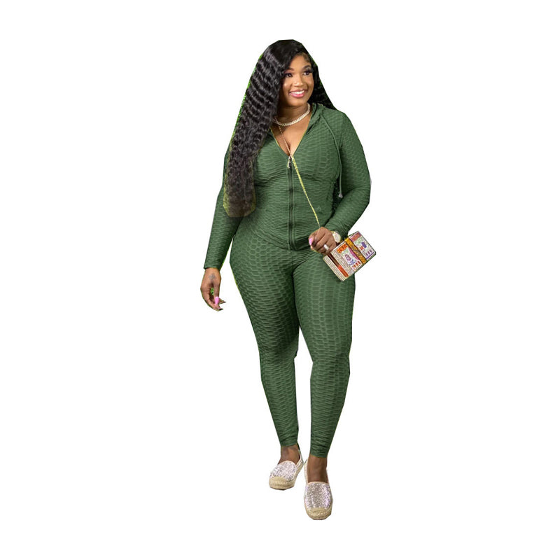 Women's Plus Size Yoga Sports Set With Matching Hooded Track Jacket