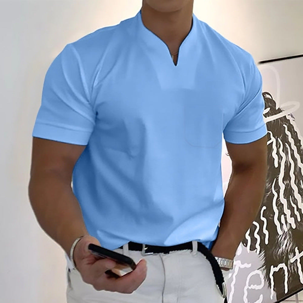 Men's Summer Elastic Short Sleeve Shirt With Side Pocket