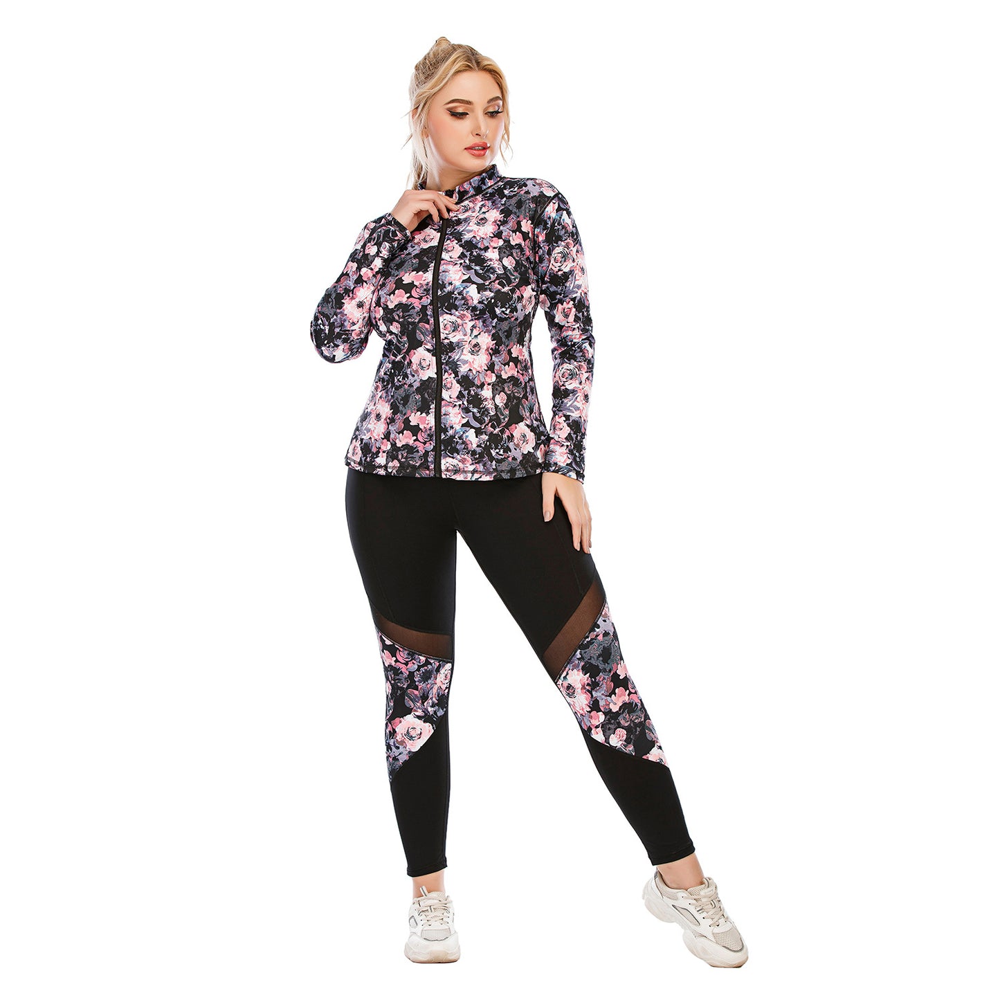 Women's Plus Size Yoga Sports Set With Matching Top And Track Jacket