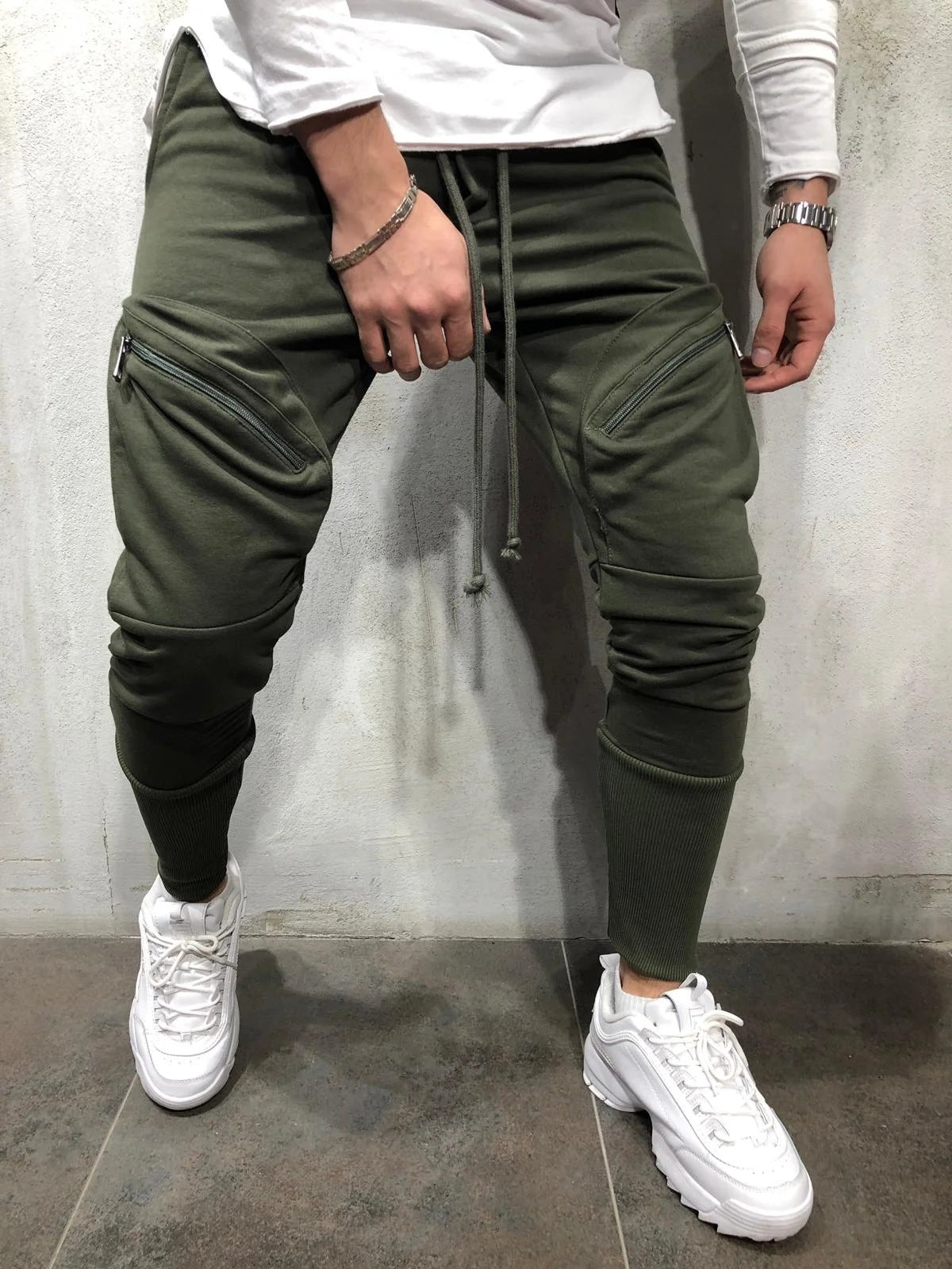 Men's Casual Sports Pants With Multi Pockets And Elastic Ankle Opening