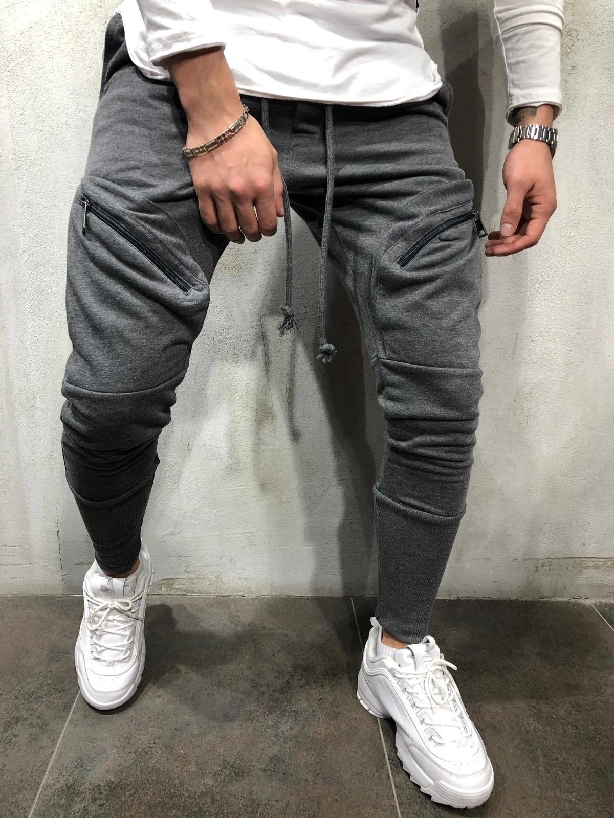 Men's Casual Sports Pants With Multi Pockets And Elastic Ankle Opening