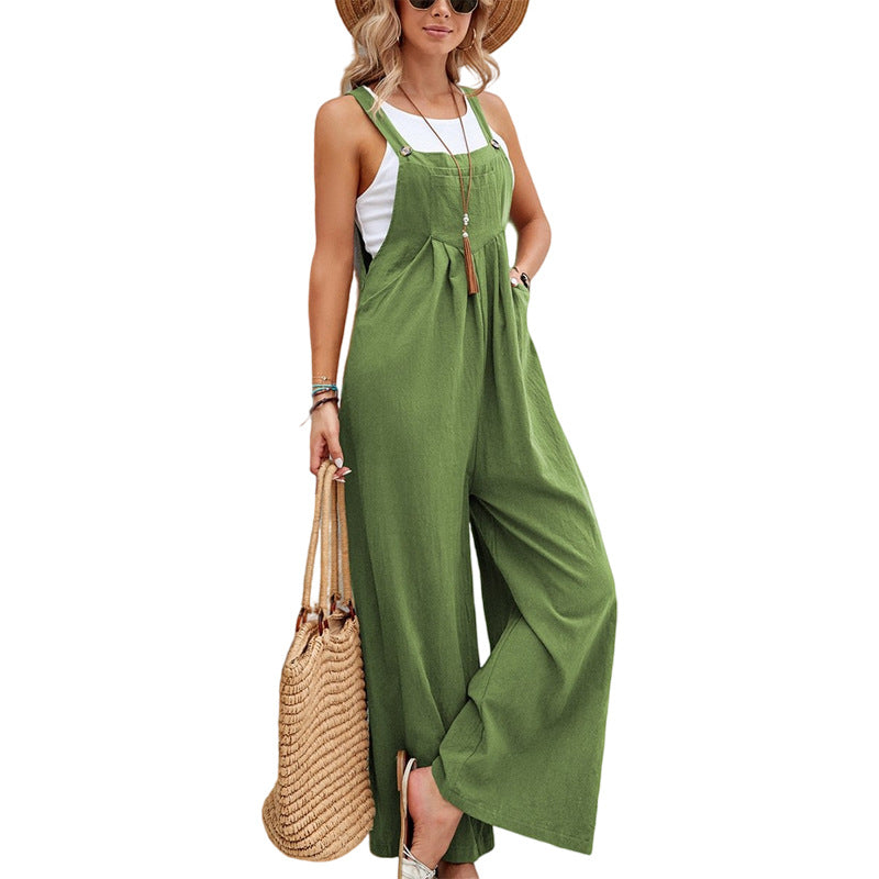 Women Long Bib Pants Overalls Casual Loose Rompers Jumpsuits With Pockets