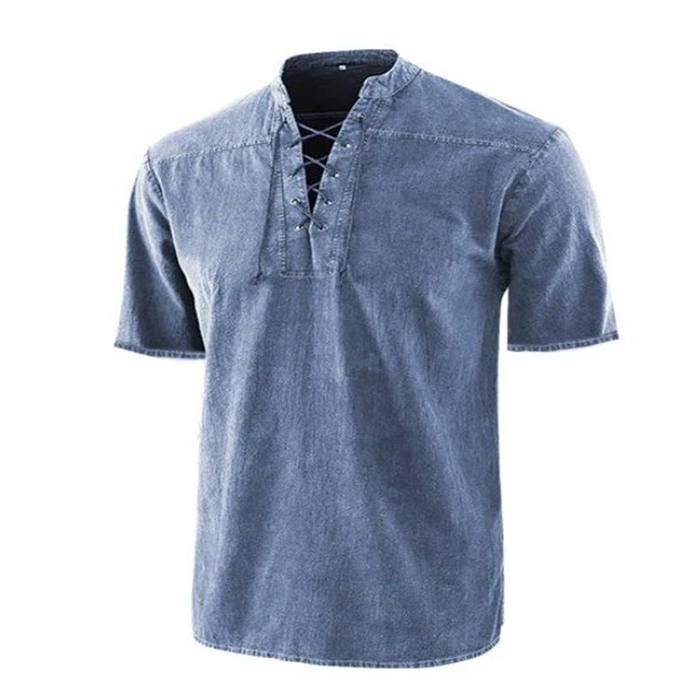 Men's Retro Shirt Tie Collar Short-sleeved Shirt Summer