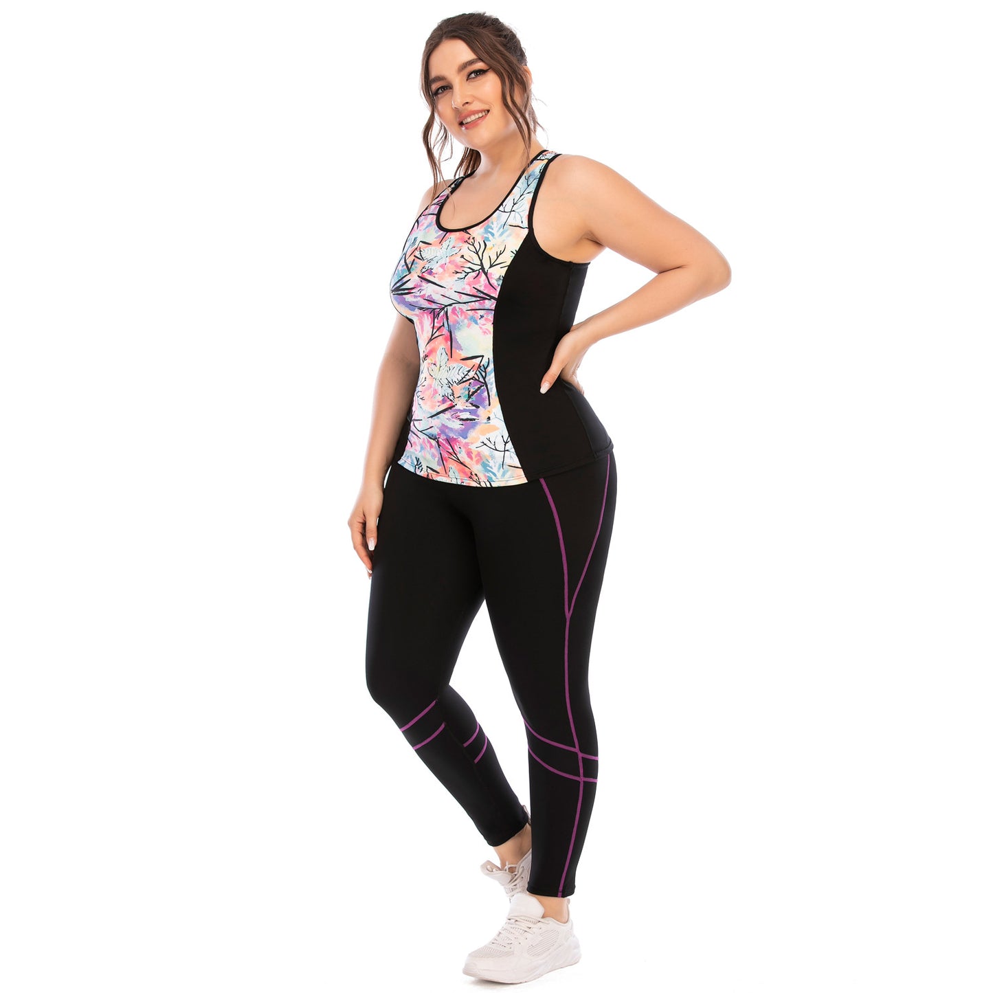 Women's Plus Size Yoga Sports Set With Artisan Inspired Tank Top