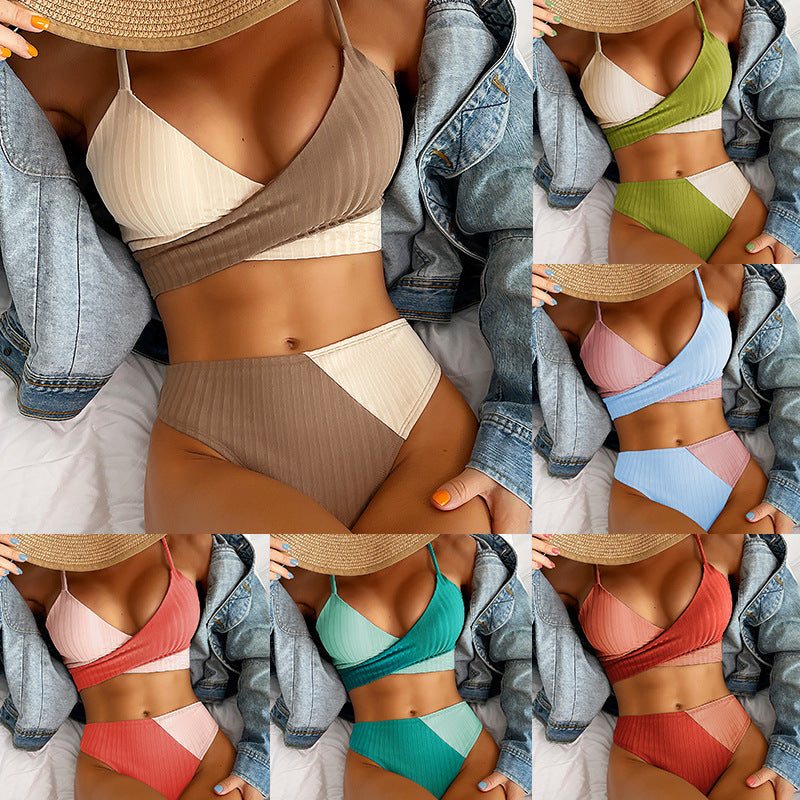 Women's Bikini Patchwork Ribbed Swimsuit