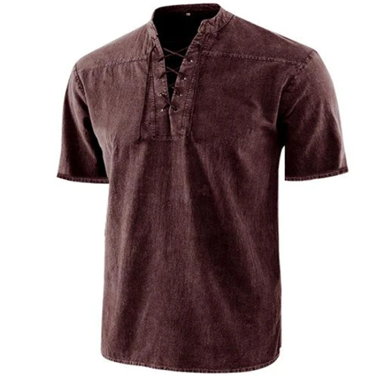 Men's Retro Shirt Tie Collar Short-sleeved Shirt Summer