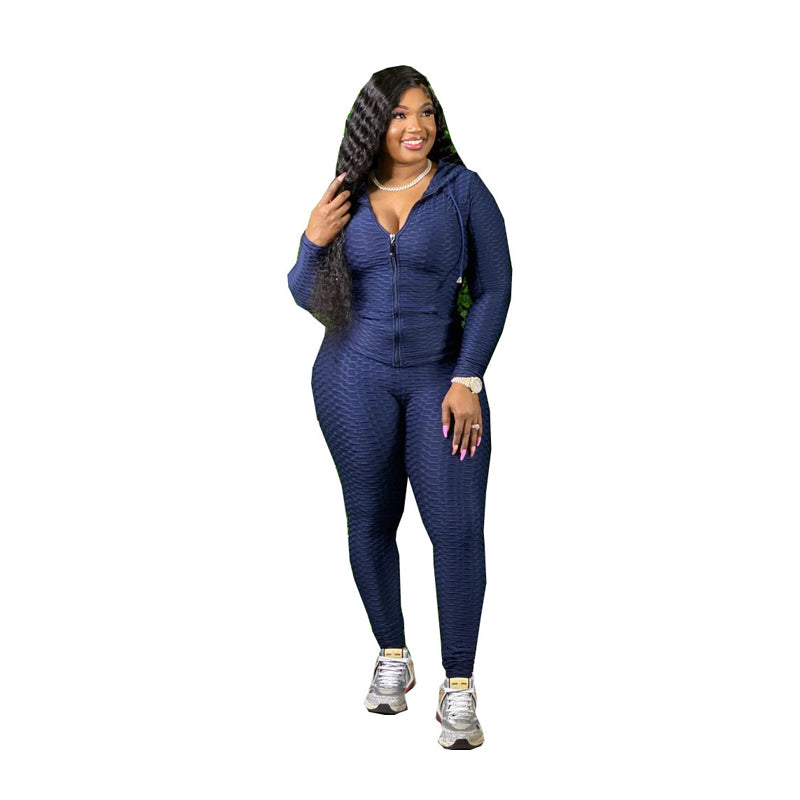 Women's Plus Size Yoga Sports Set With Matching Hooded Track Jacket