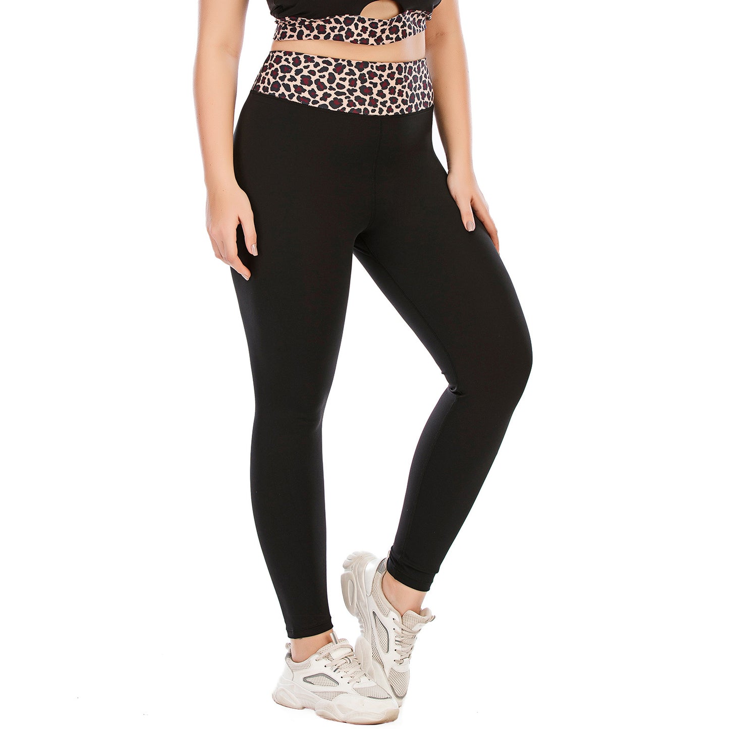 Women's Plus Size Yoga Sports Set With Matching Leopard Pattern Sports Top