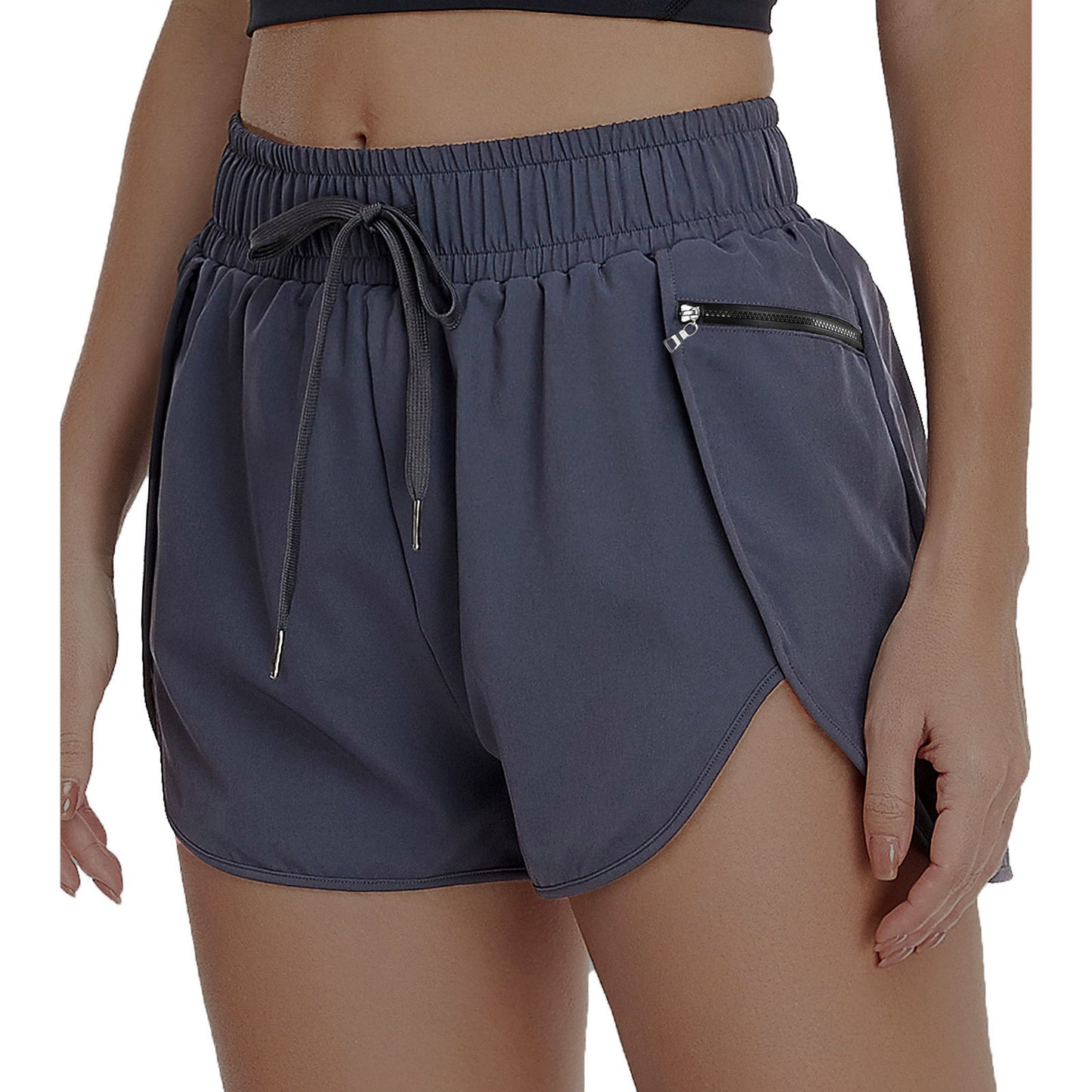 Women's Stylish Drawstring Zip Yoga Workout Shorts