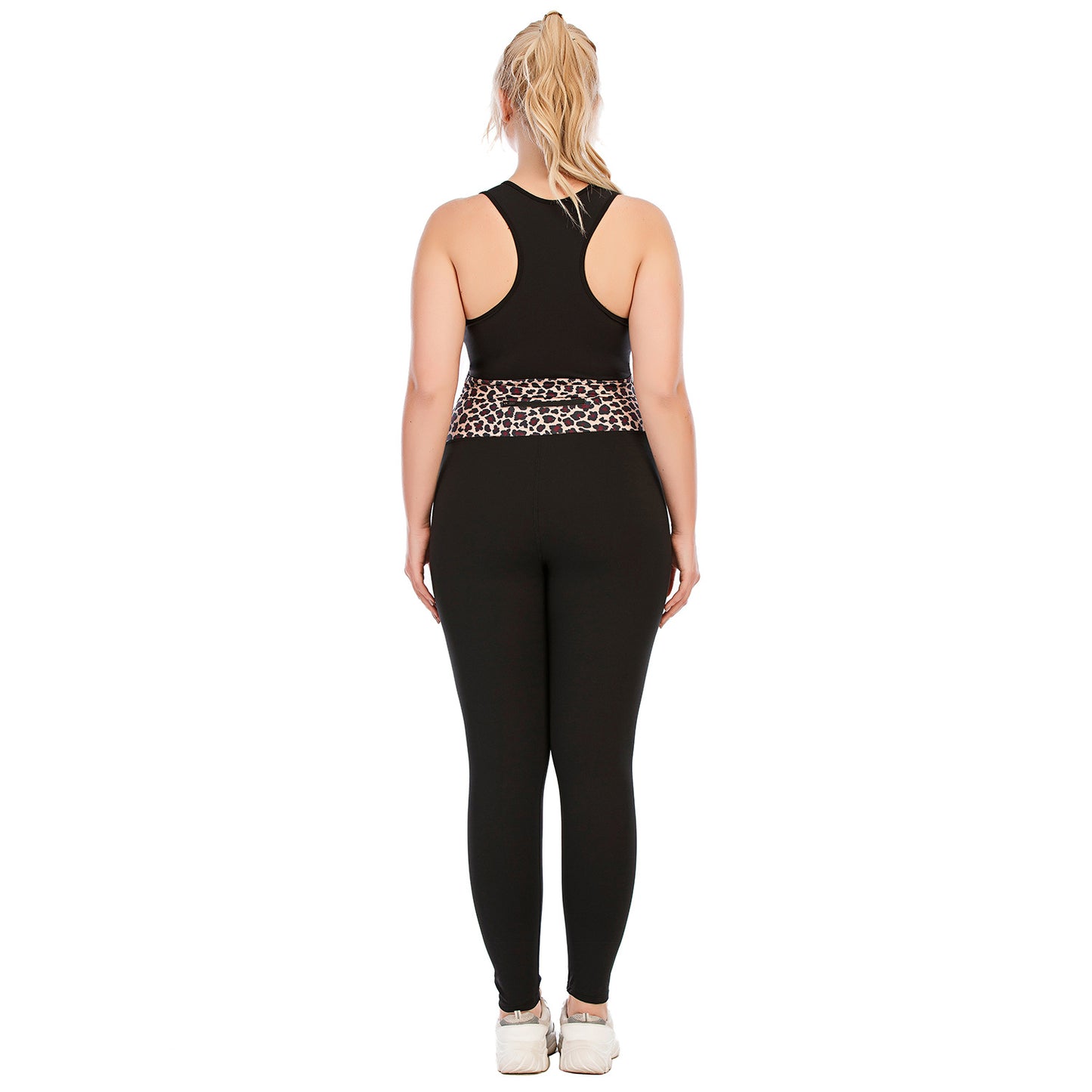 Women's Plus Size Yoga Sports Set With Matching Leopard Pattern Sports Top