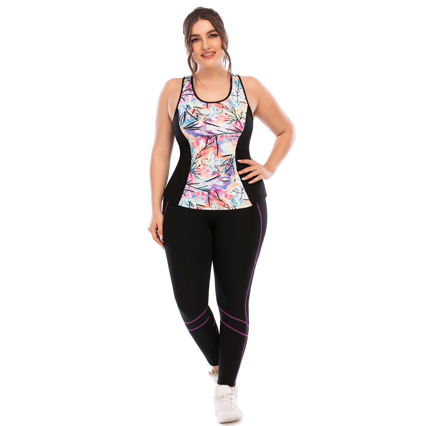 Women's Plus Size Yoga Sports Set With Artisan Inspired Tank Top