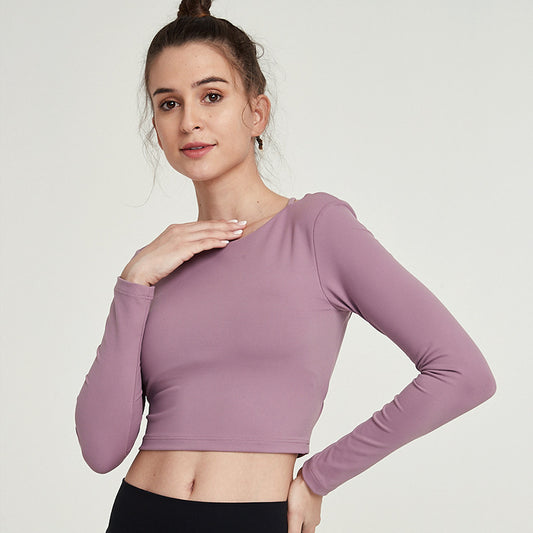 Women's Sexy Plain Backless Yoga Long Sleeved Shirt