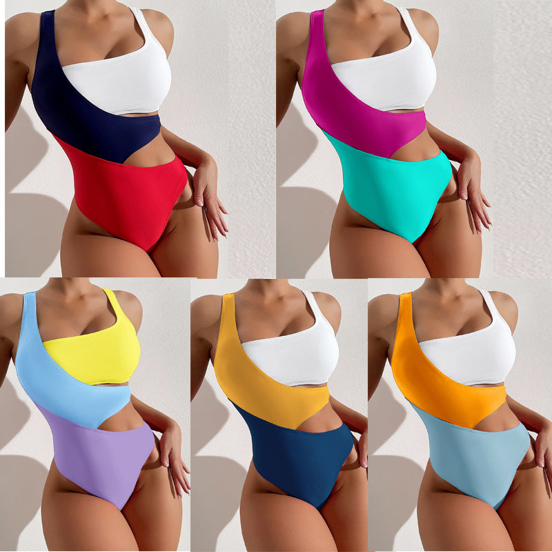 Women's Fashion Color Block Cut-out One Piece Shaping Swimsuit