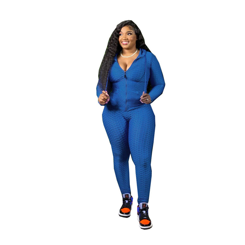 Women's Plus Size Yoga Sports Set With Matching Hooded Track Jacket