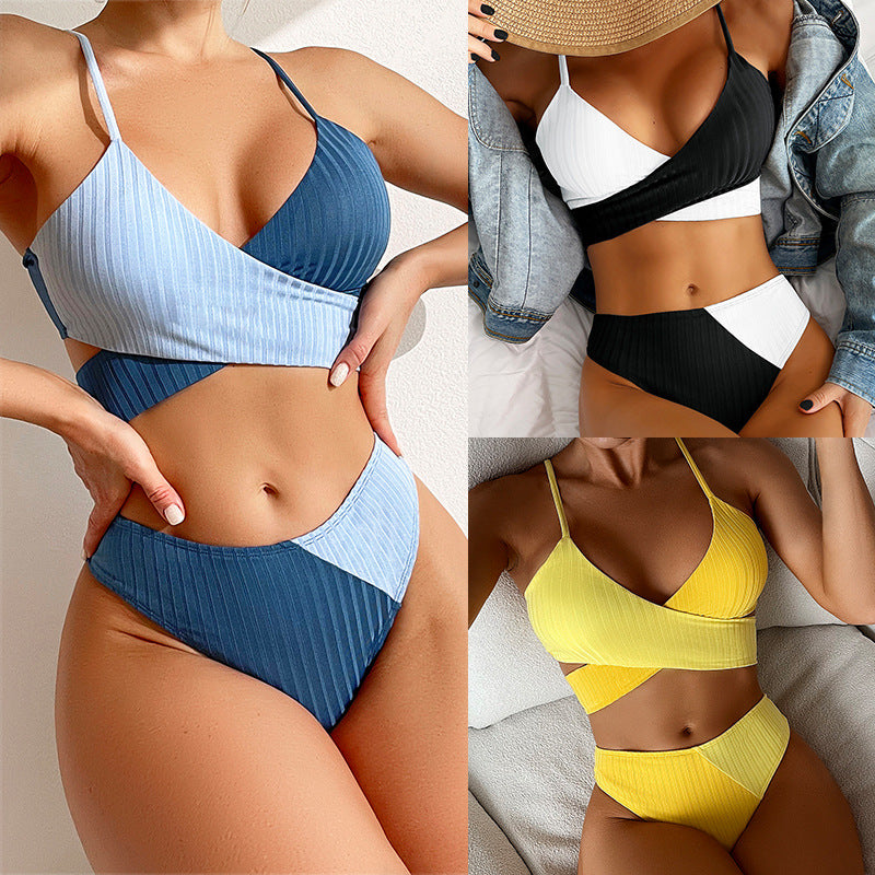 Women's Bikini Patchwork Ribbed Swimsuit