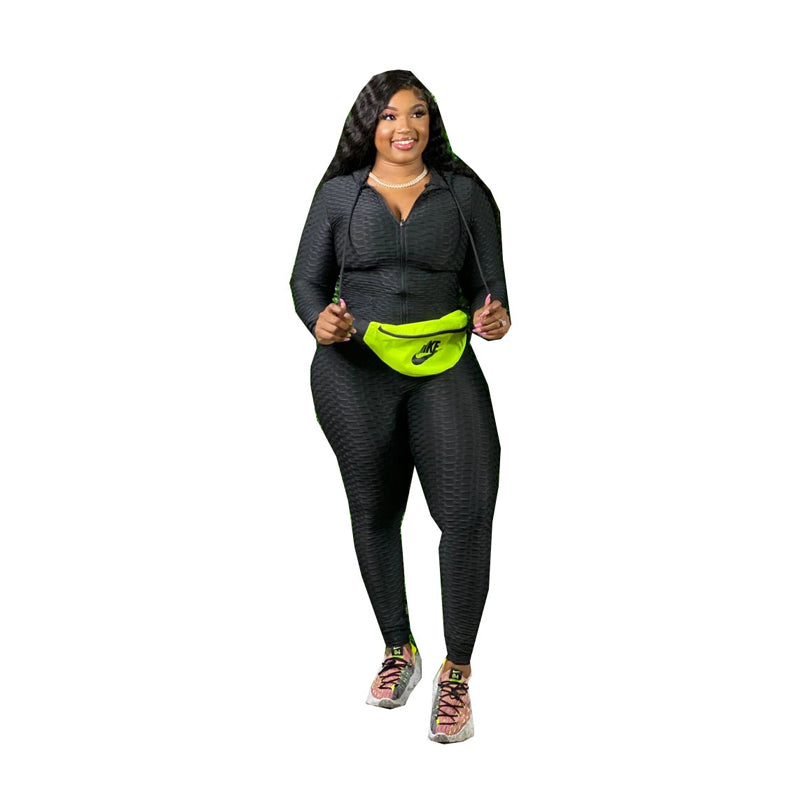 Women's Plus Size Yoga Sports Set With Matching Hooded Track Jacket