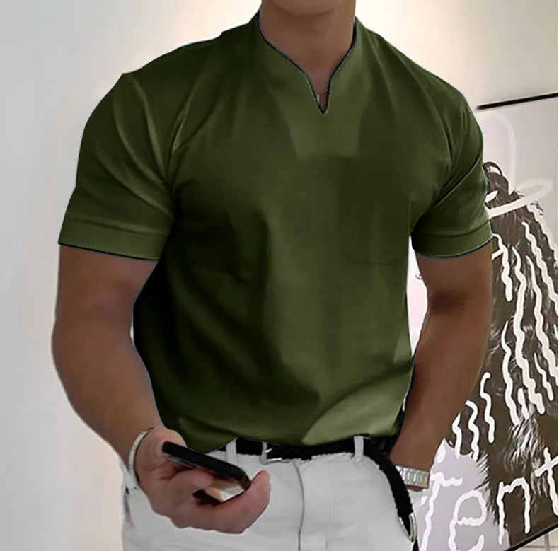 Men's Summer Elastic Short Sleeve Shirt With Side Pocket