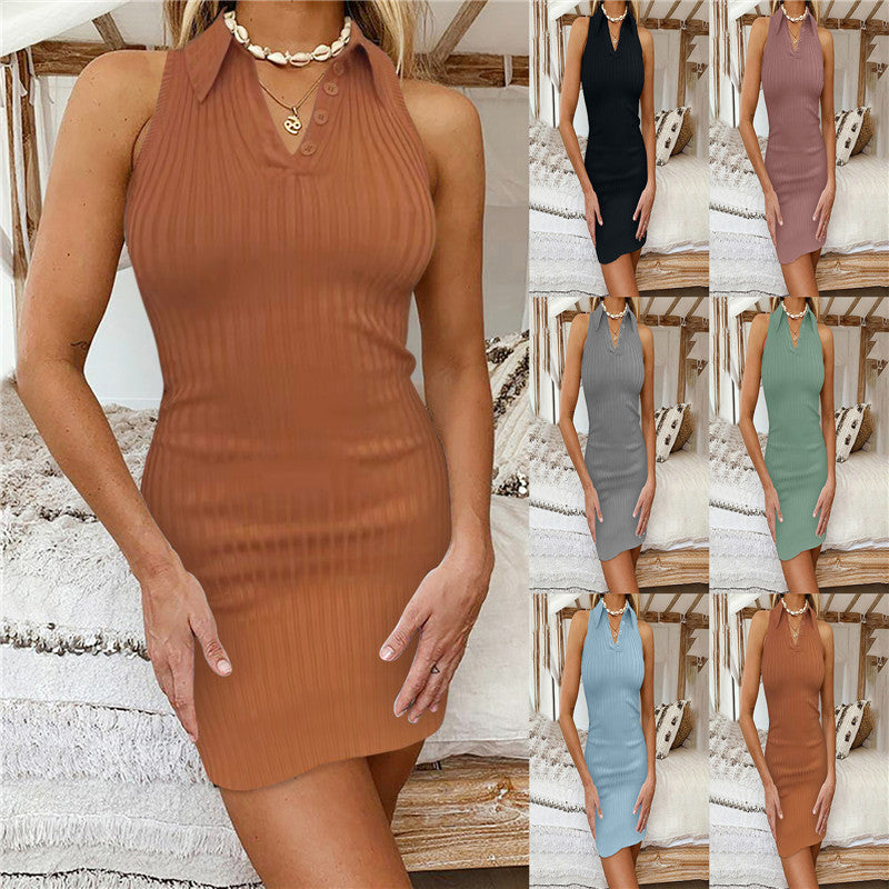 Womens Spring And Summer Fashion Solid Color Vest Dress