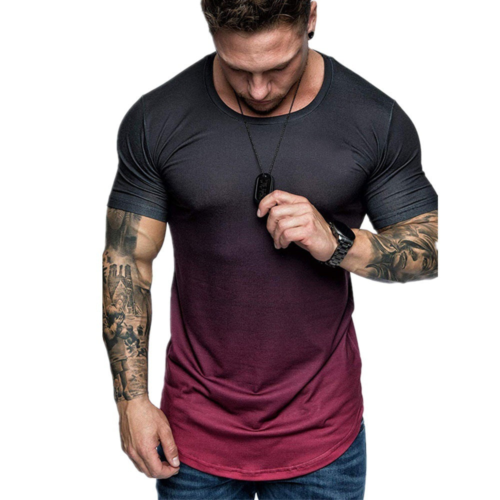 Men's Gradient Round Neck Short Sleeve Summer T-shirt