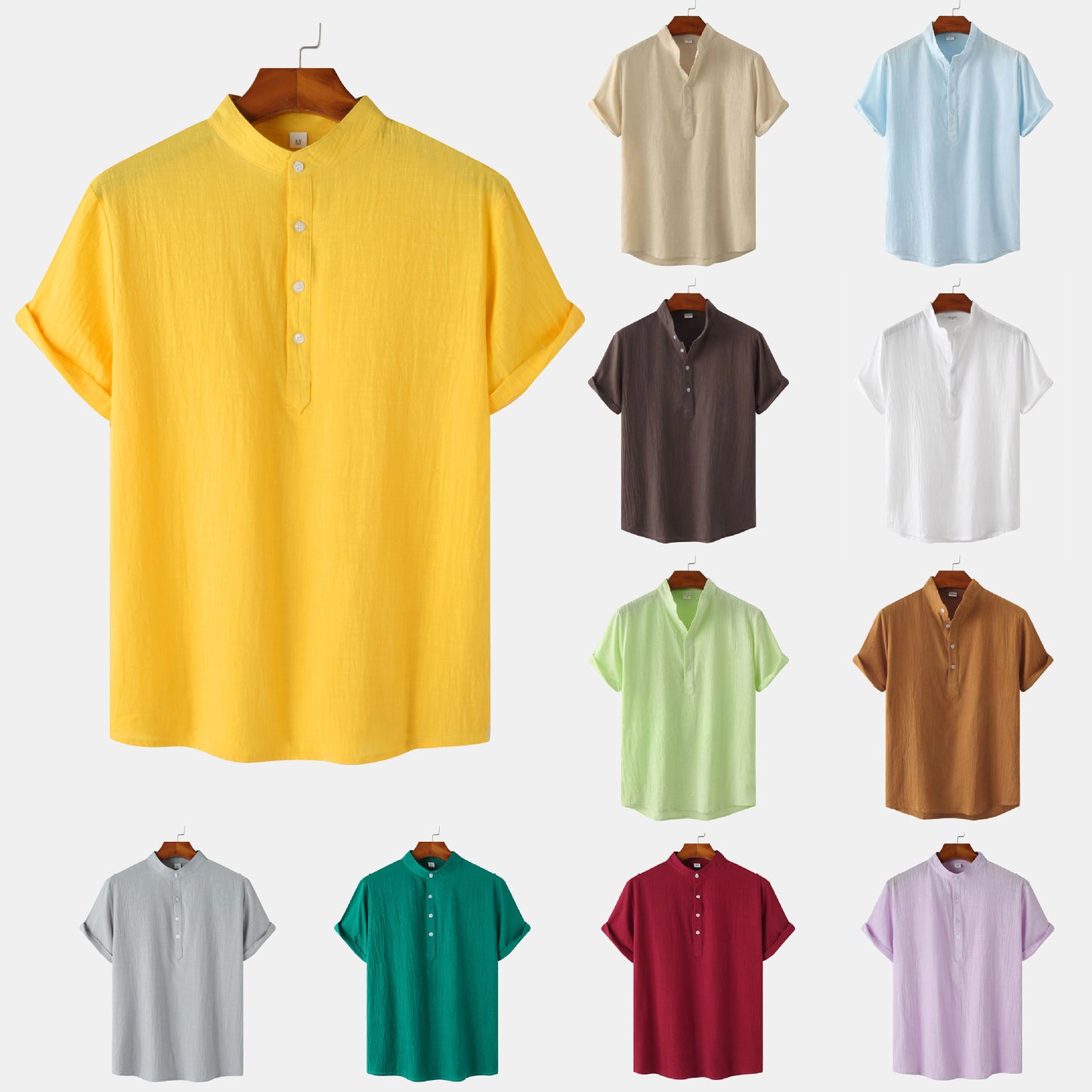 Men's Casual Solid Color Shirt Short Sleeve Shirt Beach T-Shirt Tops Summer