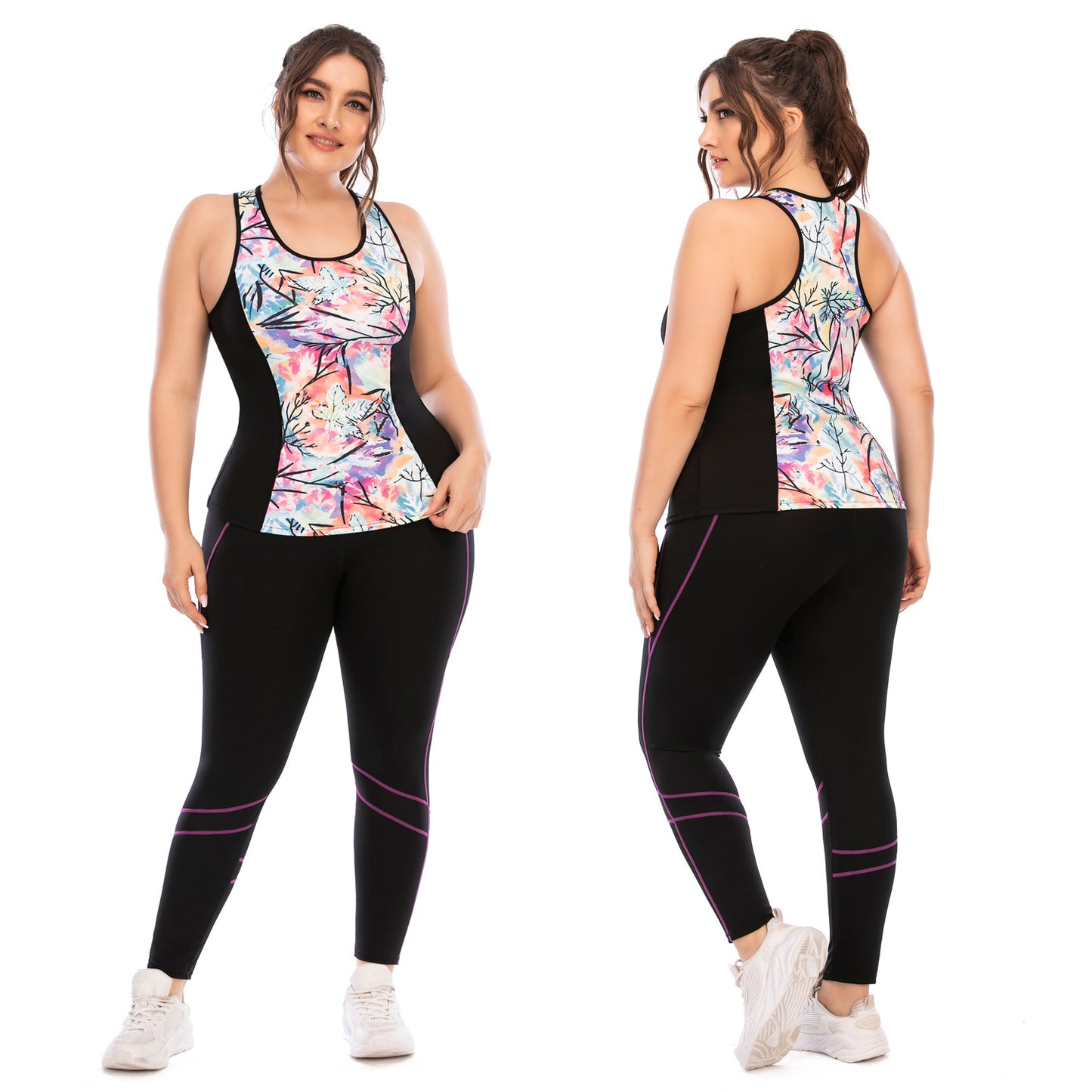 Women's Plus Size Yoga Sports Set With Artisan Inspired Tank Top