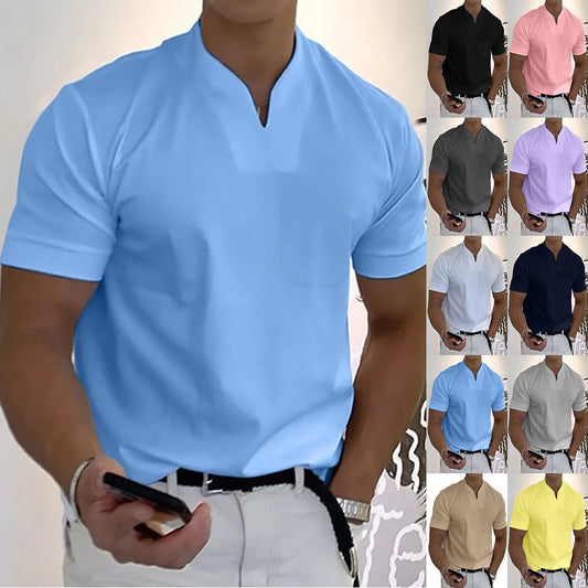 Men's Summer Elastic Short Sleeve Shirt With Side Pocket