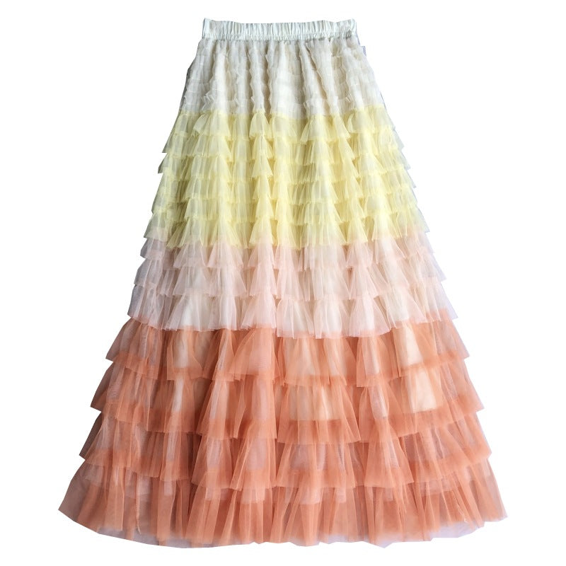 Cake Dress High Waist Contrast-color Ruffled Stitching