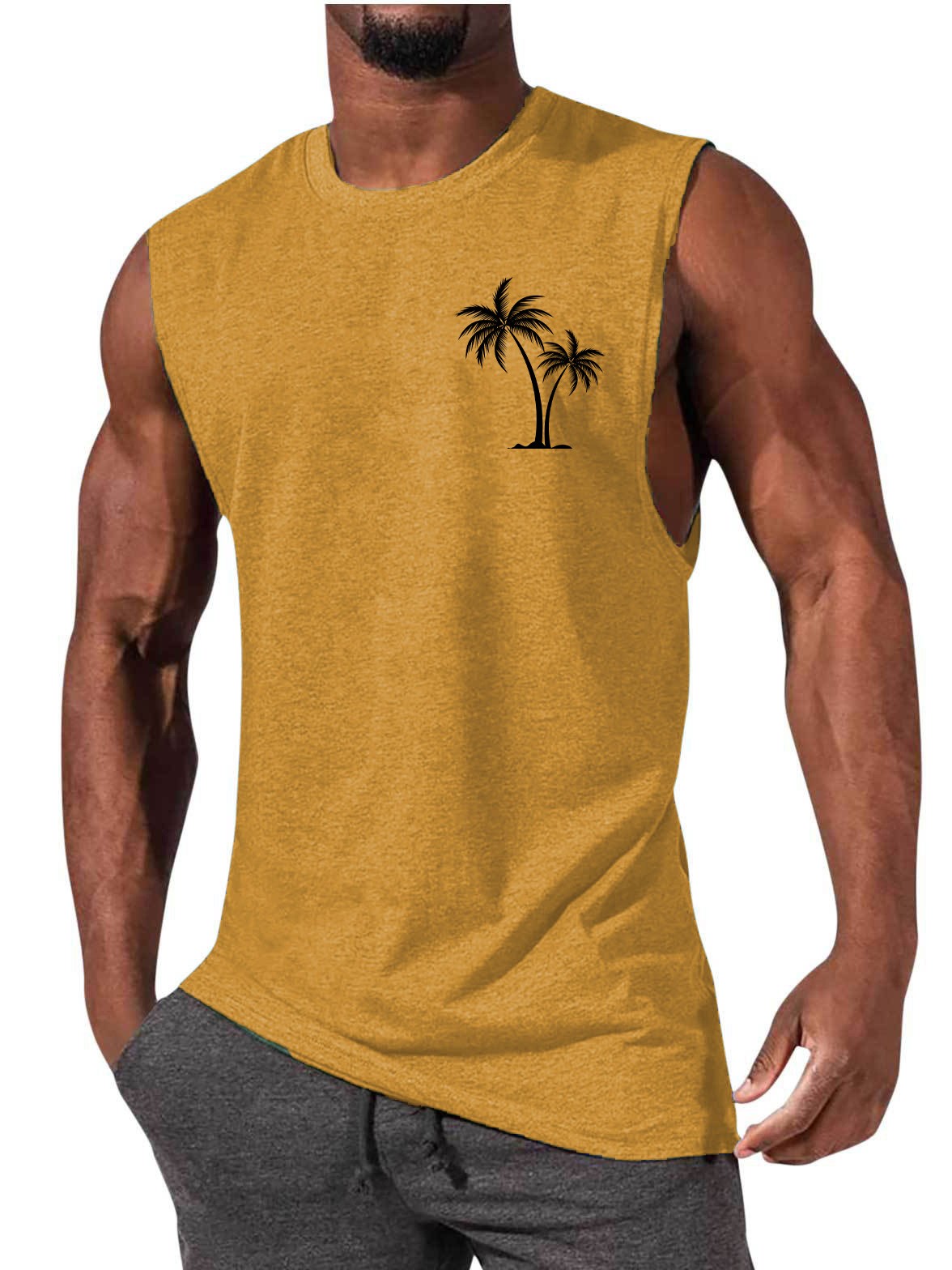 Men's Vest Summer Beach Tank Tops Workout Fitness T-Shirt