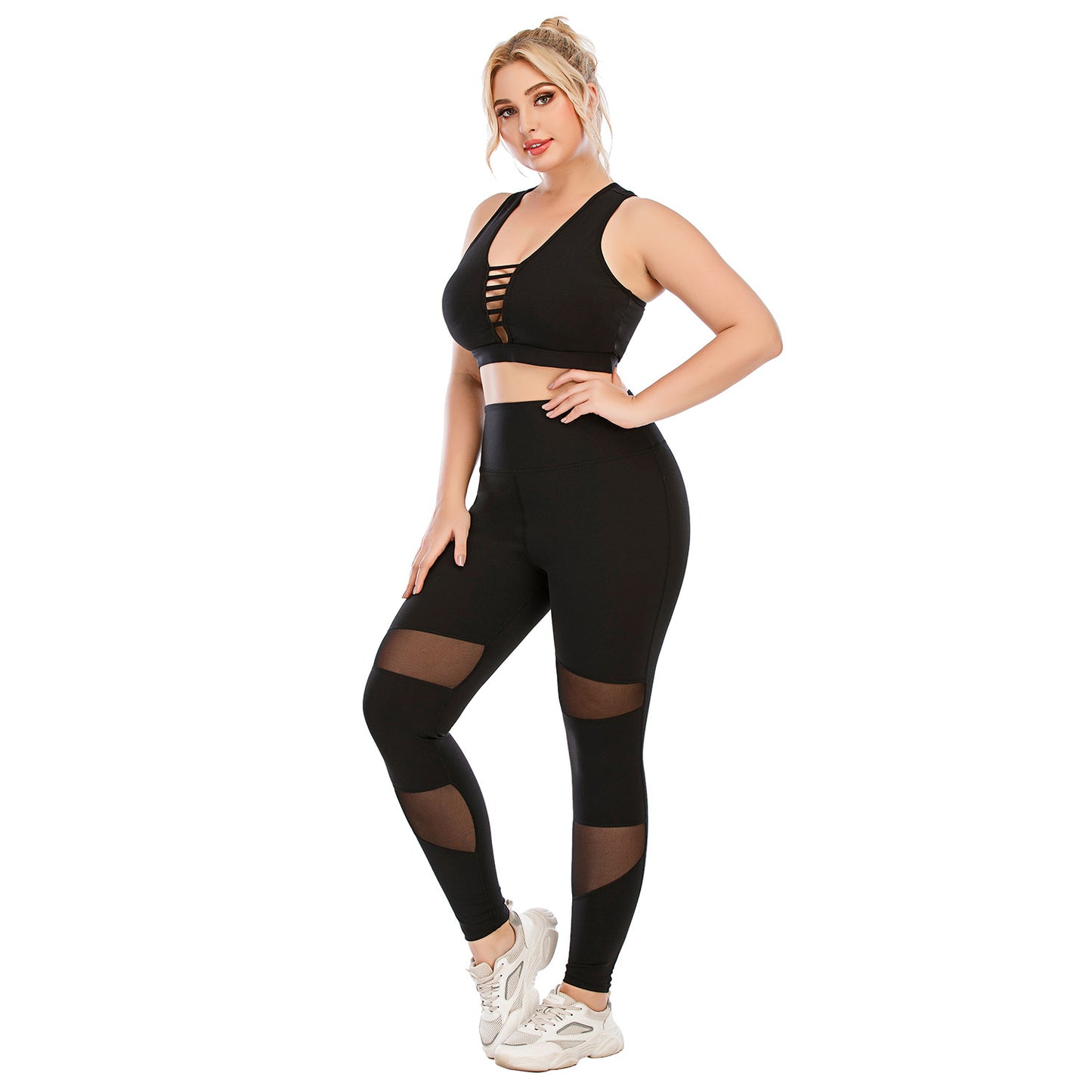 Women's Plus Size Yoga Sports Set With Flirty Sports Top